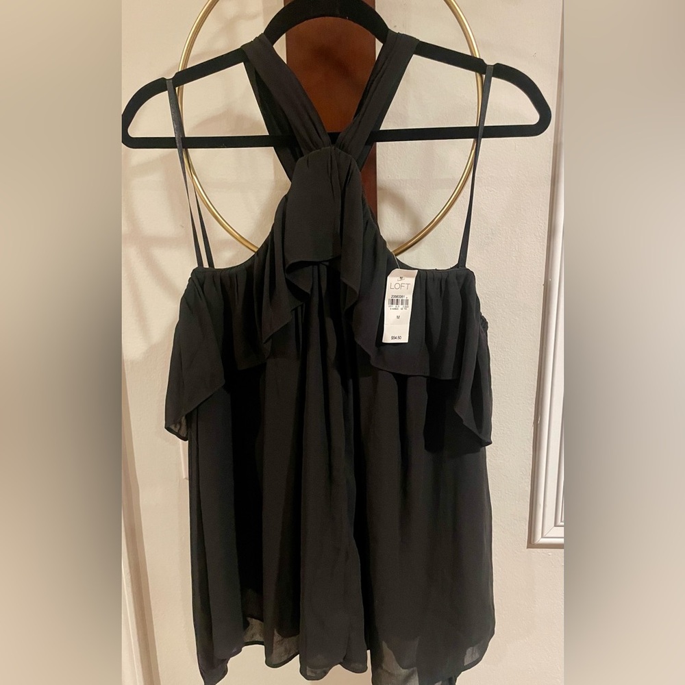 LOFT Black Ruffle Halter Top
